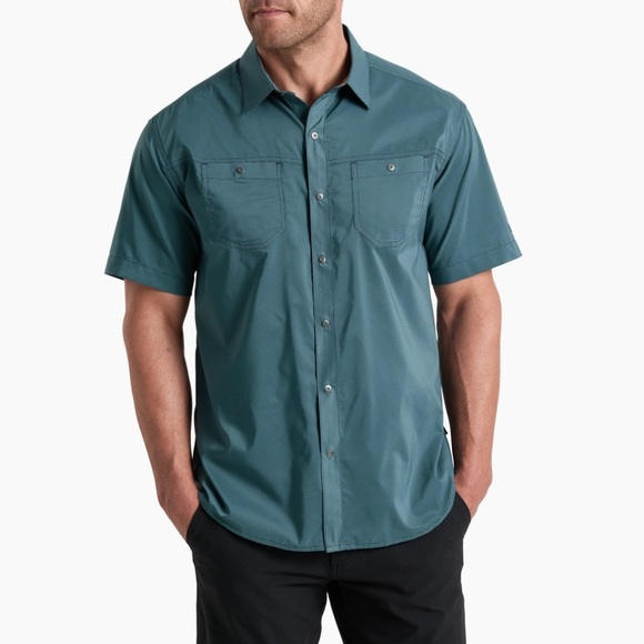 Kuhl Button Up Shirt Men XXL Blue Stealth Short Sleeve Performance Hike Outdoor - Picture 2 of 9